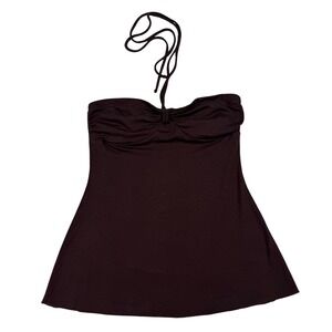 VTG Y2k Eyeshadow Chocolate Brown Halter Ruched Sweetheart Top Sz M Coquette